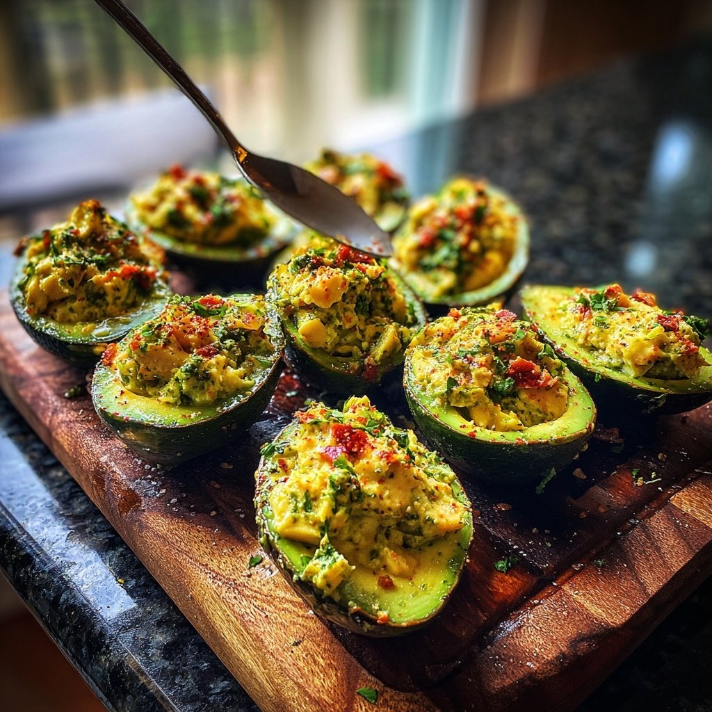 Pesto Chicken Stuffed Avocados