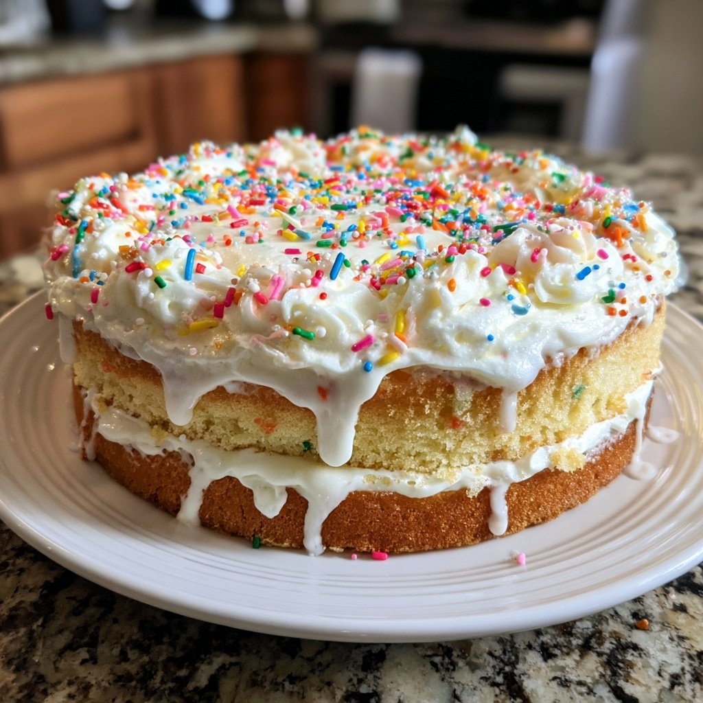 Vanilla Birthday Cake with Rainbow Sprinkles