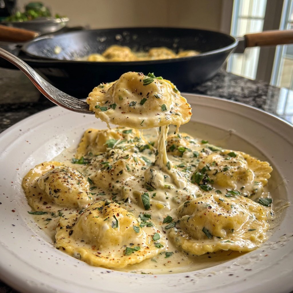 Creamy Garlic Ravioli